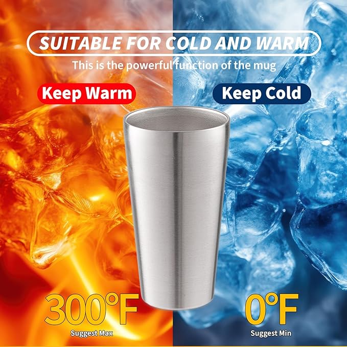 6 Pack 18.6 oz Stainless Steel Insulated Cup, Double Wall Vacuum Metal Cup, Reusable Camping Cups Unbreakable Indoor Outdoor for Party, Home, Office, BBQ, Silver