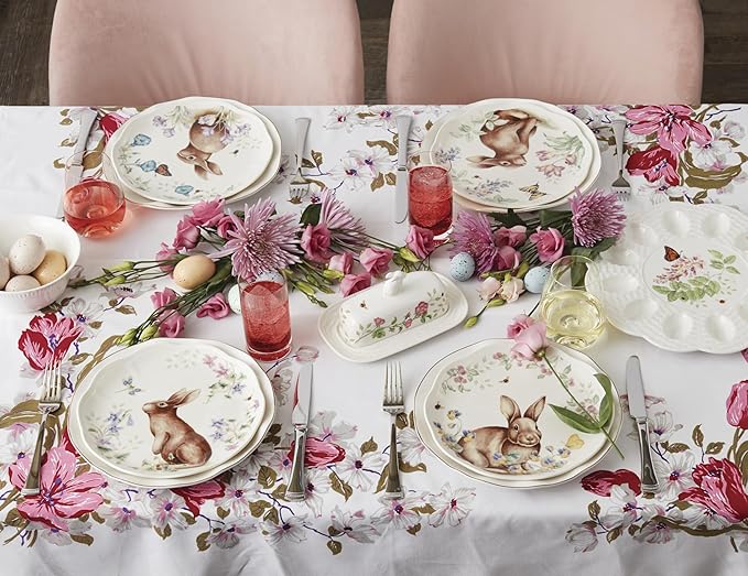 Lenox, Dinnerware Set, Butterfly Meadow Bunny 4-Piece Accent Plate Set, Service For 4, Microwave And Dishwasher Safe, Porcelain Plates, Easter Plates, Dish Set, Home And Kitchen (Assorted, 4 Pieces)
