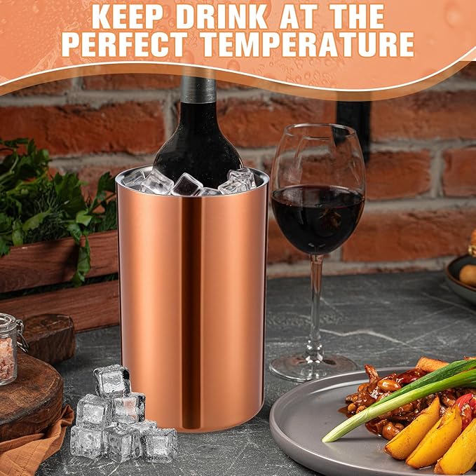6 Pack Wine Chiller Bucket Wine Bottles Cooler Bulk, Stainless Steel Double Wall Insulated Champagne Ice Bucket for Parties,Fits for 750 ml Bottles (Copper)