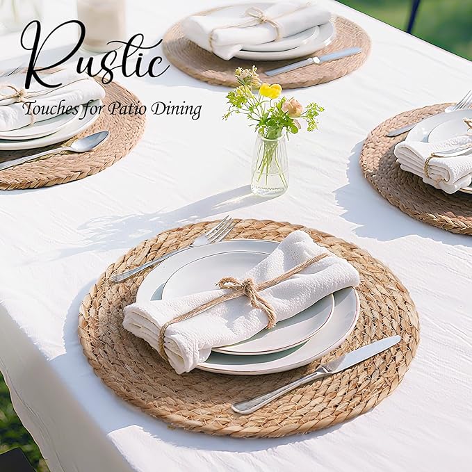 13 Inch Woven Placemats Set of 24, Boho Round Place Mats for Dining Table Decor, Rustic Jute Chargers for Dinner Plates, Outdoor Patio, Farmhouse Wedding, Water Hyacinth Wicker Rattan Braided Placemat