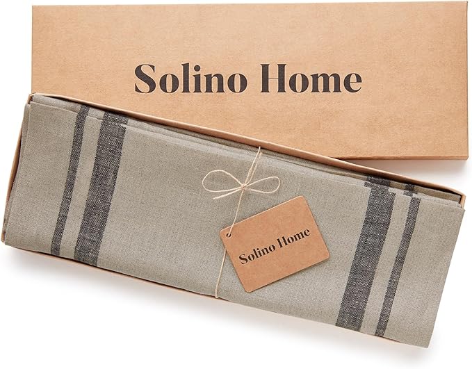Solino Home Linen French Stripe Placemats Set of 4-100% Pure Linen Black and Natural Placemats 14 x 19 Inch for Winter, Holiday - Handcrafted and Machine Washable