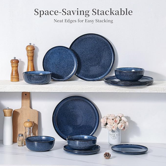Dinner Plates Set of 6: Ceramic 10.7 Inch Handmade Reactive Glaze Stoneware Plate for kitchen, Modern Dinnerware Plates, Microwave & Dishwasher Safe, Scratch Resistant (Blue)