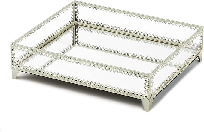 Zingz & Thingz Decorative Metal Jewelry Tray, Silver Trim, 12x10x3"