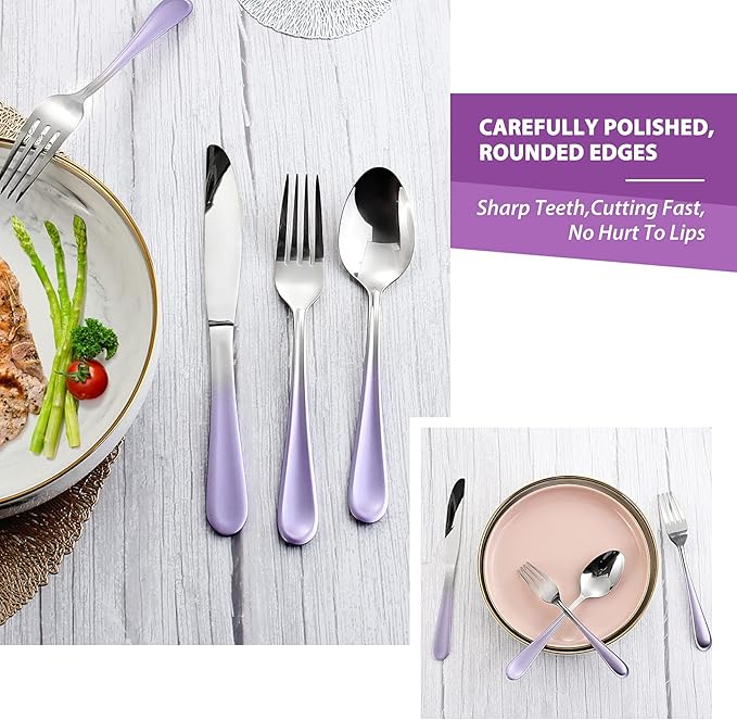 Gradient Purple Silverware set for 4,Stainless Steel Flatware Set,20 Piece Tableware Cutlery Set,Mirror Polished Utensils Sets for Kitchen,Reusable Dinnerware Sets Service for 4,Dishwasher Safe