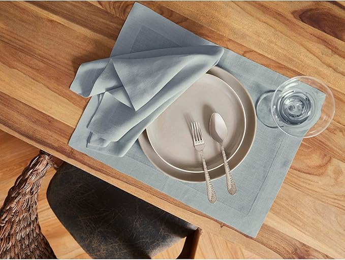 Solino Home Dusty Blue Linen Napkins Set of 4-100% Pure Linen Cloth Washable Dinner Napkins 20 x 20 Inch - Sonoma