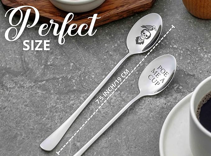 Edgar Allan Poe Gifts for Men & Women, 2 Pcs Engraved Stainless Steel Spoons, Perfect for Birthday & Christmas