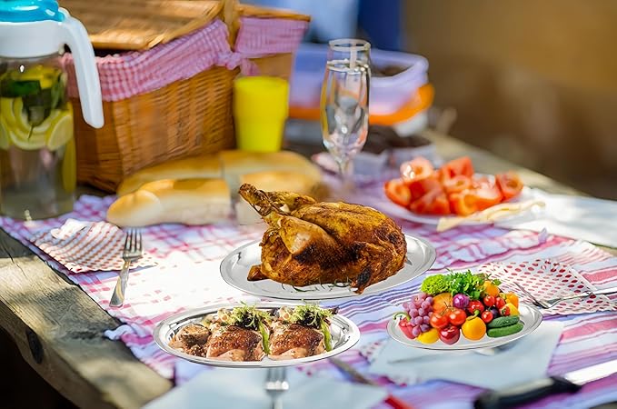 18/8 Stainless Steel Oval Platter,3 Pack Large Oval Steaming Fish Plates,Reusable Polish Metal Serving Trays for Kitchen BBQ, Snack,Salad,Appetizer,Fruit,Dishwasher &Oven Safe,Sliver