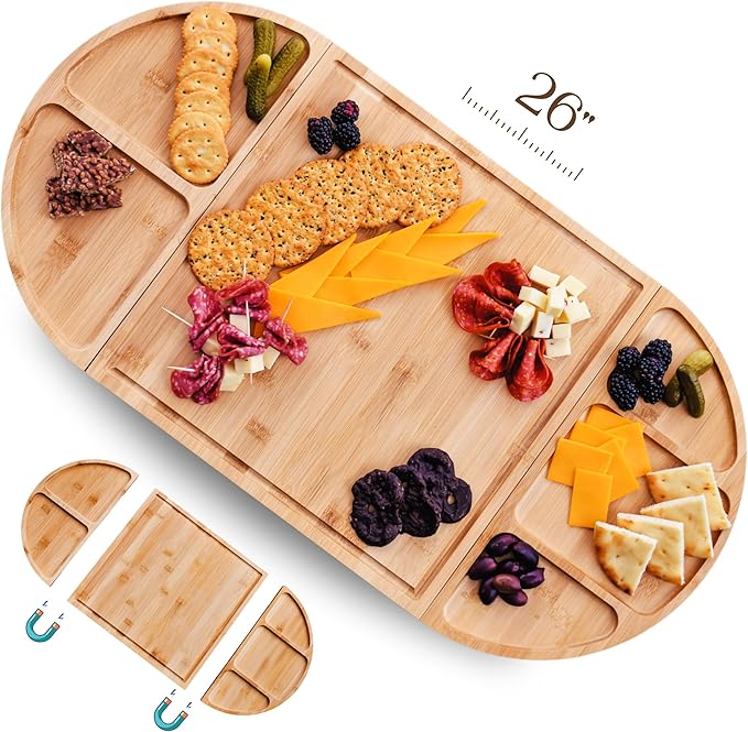 Modern Day Homestead 3 Piece Magnetic Charcuterie Board Set: Charcuterie Boards Gift Set, Bamboo Cheese Board | Labor Day Party | House Warming New Home | Wedding Gifts | Serving Ware | Football Party