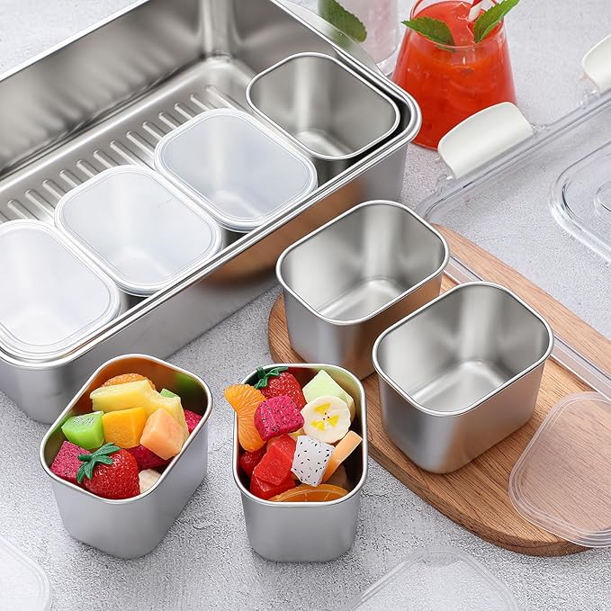 Stainless Steel Snackle Box Container, 8 Compartment Divided Serving Tray with Lid and Handle, Portable Snack Platters Storage Organizer for Fruit Candy Nuts Veggie Travel Party Picnic