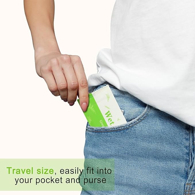 Hand Wipes Travel Size, 100 Pcs Individually Wrapped Wet Wipe Napkins for Wedding, Barbecue, Restaurant, Green Tea Scent