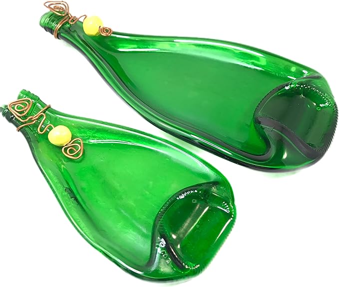 Set of 2 Nesting Appetizer Plates or Dishes for Olives Slumped Glass Bottles Yellow Beads