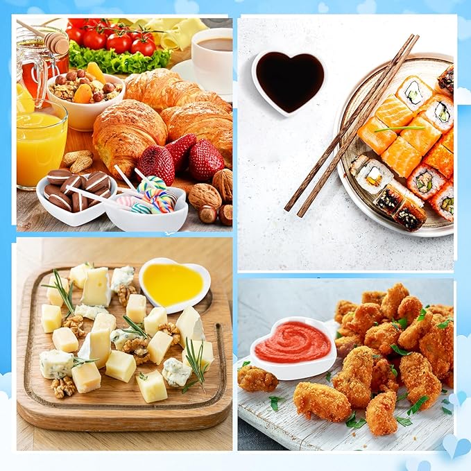 Zopeal 12 Pcs Heart Shaped Bowls Ceramic Dishes Heart Plates Multipurpose Salad Appetizer Plate Cooking Gift for Candy Sauce Sushi Dipping Serving Wedding Anniversary (White)