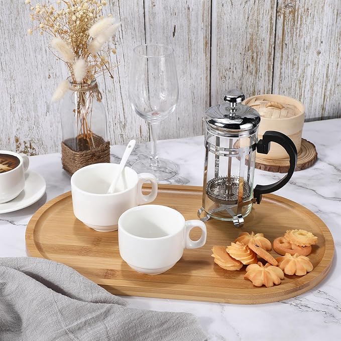Tanlade 8 Pieces Bamboo Serving Tray Oval Bamboo Serving Tray Rustic Wood Trays for Crafts Large Christmas Decorative Wooden Platter for Tea Coffee Table Cup Food Kitchen Dessert Veggie, 16 x 10 Inch