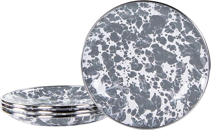 Golden Rabbit Enamelware Appetizer Plates, 6 inch, Grey Swirl, Set of 4