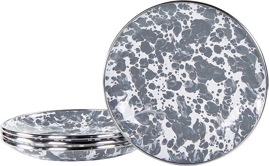 Golden Rabbit Enamelware Appetizer Plates, 6 inch, Grey Swirl, Set of 4