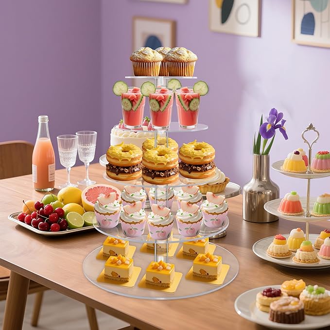 5 Tier Maypole Cupcake Stand, Lager Round Acrylic Cupcake Tree Tower for 50 Cupcakes,Clear Cupcake Holder Display Stand for Wedding Birthday Party Baby Shower Dessert Table- 16 Inch