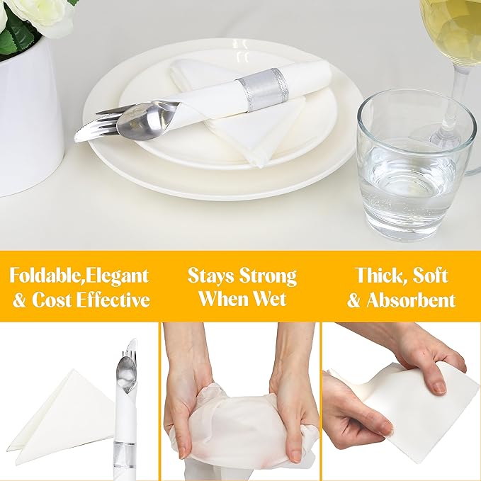 AMERICAN HOMESTEAD Paper Napkins - White Disposable Linen-Like Dinner Napkins - Restaurant-Quality Table Serviettes for Weddings, Parties, and Events - 15.75" x 15.75" - 100 Count