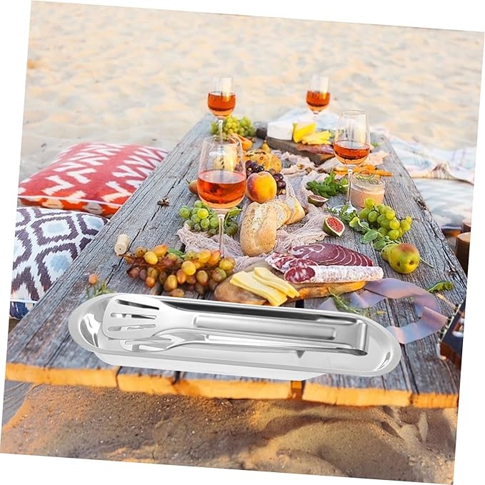 Homoyoyo 1Pc Stainless Steel Serving Tray Elegant Buffet Clip Tray with Smooth Surface Rounded Corners Easy
