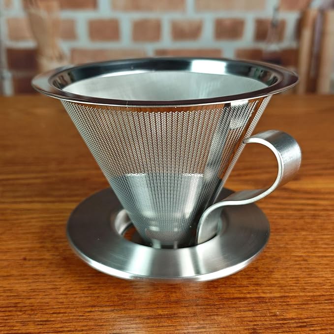 Pour Over Coffee Dripper, Stainless Steel Reusable Filter, Coffee Maker for 1-2Cups Brew, Double Mesh Design of Manual Reusable Cone Filter
