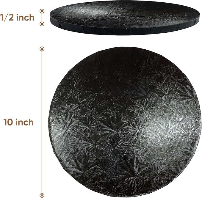 Cakebon Round Cake Boards - Sturdy 1/2 Thick Drums - 12 Inch Professional Fully Wrapped Edges Black 3-Pack