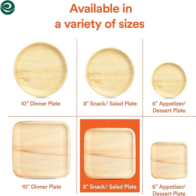 ECO SOUL Palm Leaf Plates 8"(400 Count) Square Compostable Bamboo Plates Heavy- Duty, Biodegradable Eco-Friendly Dinnerware for Christmas Party Dinner, Wedding, Holiday & Event