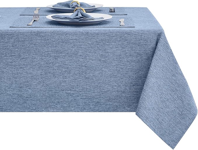 Rectangle Table Cloth Linen Farmhouse Stainproof Waterproof Washable Polyester Oblong Rectangular Fabric Table Cover for Kitchen Dining Dinner(Denim Blue/52x70 Inch)