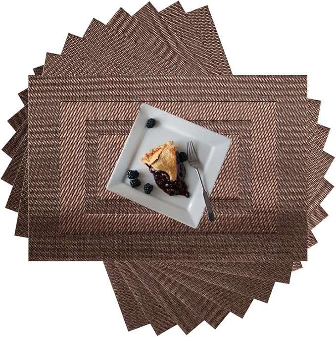 Placemats,PlasticVinyl Washable Heat-Resistant Durable PVC Non-Slip Woven for Kitchen Dining Table Mats (Brown, Set of 8)