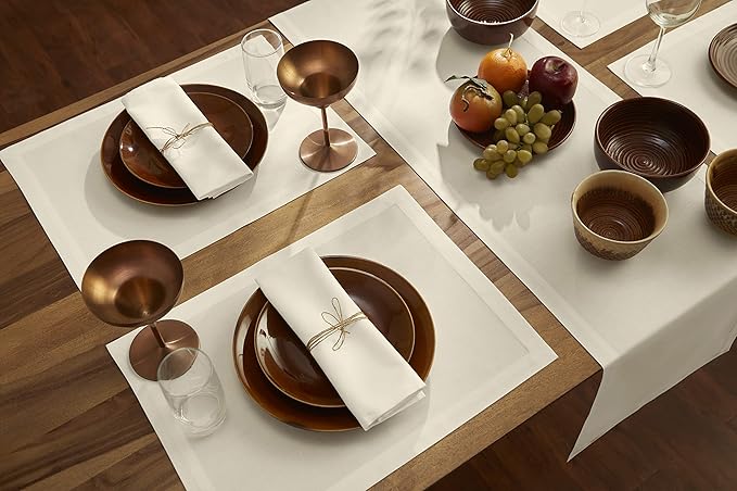 Solino Home Ivory Cotton Linen Placemats Set of 6 - Machine Washable Place Mats 14 x 19 Inch for Christmas, Holiday, New Year - Dru