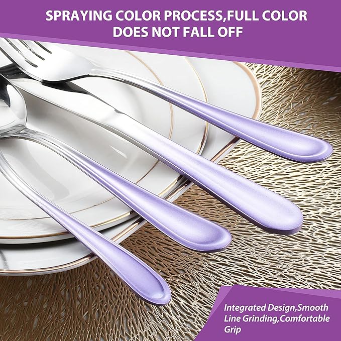 Gradient Purple Silverware set for 4,Stainless Steel Flatware Set,20 Piece Tableware Cutlery Set,Mirror Polished Utensils Sets for Kitchen,Reusable Dinnerware Sets Service for 4,Dishwasher Safe