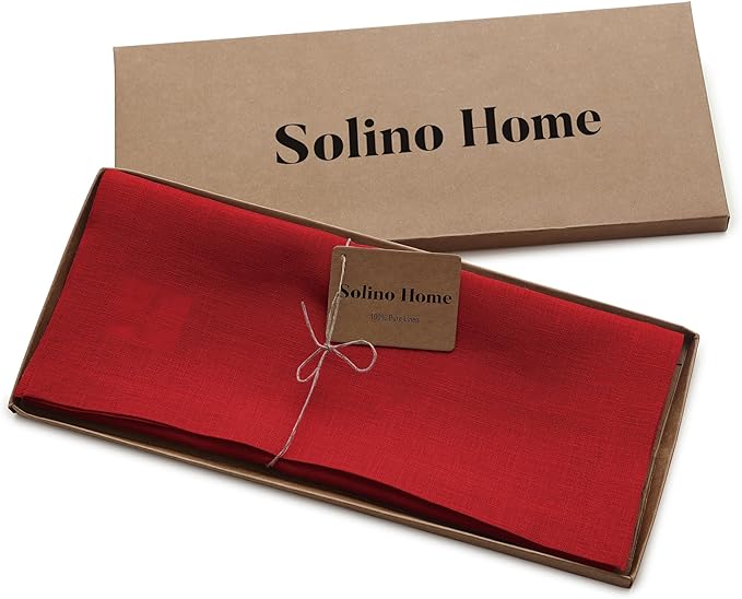 Solino Home Linen Red Table Runner 36 Inches - 100% Pure Linen Small Table Runner 14 x 36 Inch Ideal for Dresser and Coffee Tables - Fete - Christmas, Holiday, Winter, New Year