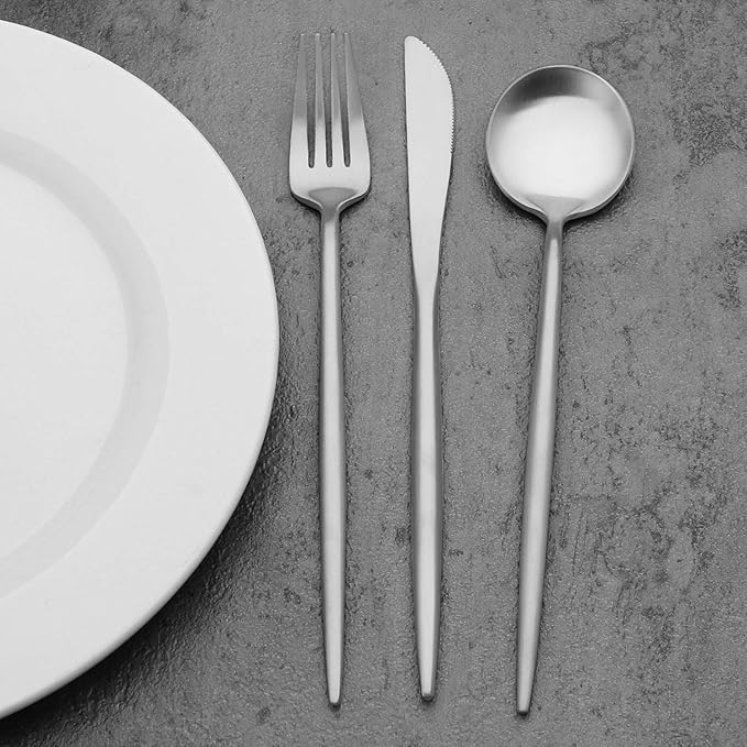 Matte Silverware Set BEGEEL,Satin Finish 20 Piece Stainless Steel Flatware Set,Service for 4,Metal Tableware Cutlery Set,Kitchen Dinnerware Utensils Sets for Home and Party,Dishwasher Safe