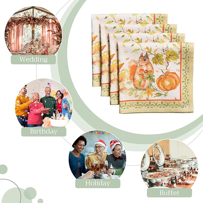 Maison d' Hermine Cloth Napkins Set of 4 100% Cotton for Thanksgiving Christmas Decorations Everyday Reusable Square Fall Napkins Cloth Washable Dinner Party (Pumpkin Passion, 20"x20")