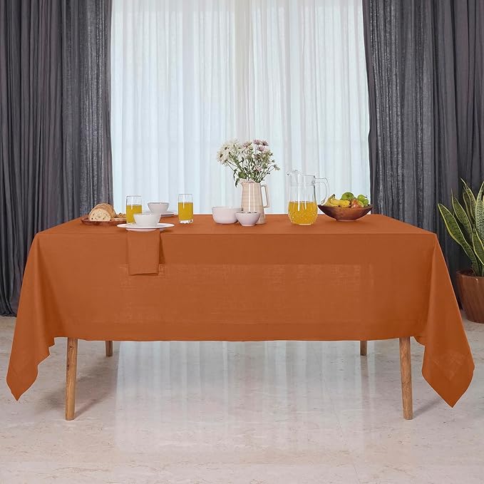 D'Moksha Homes Linen Rust Tablecloth 60 x 132 Inch - 100% Pure Linen Rectangular Tablecloth - Machine Washable Table Cloth for Winter, Christmas, Holiday, New Year
