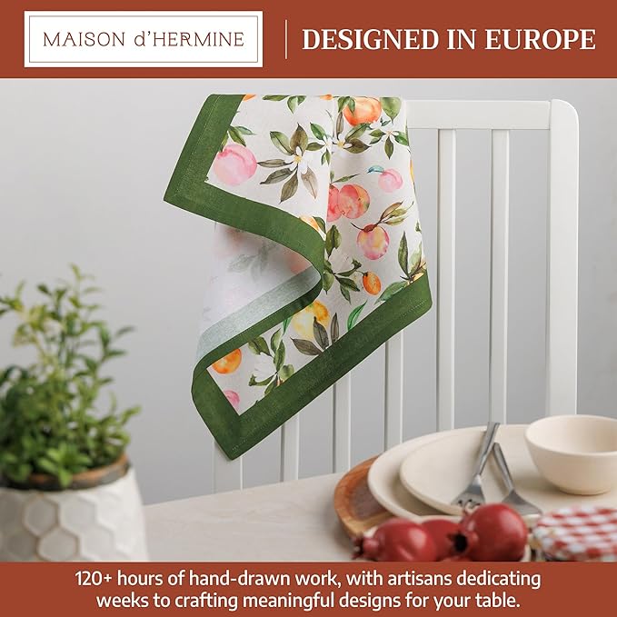 Maison d' Hermine Cloth Napkins Set of 4 100% Cotton Soft & Durable Everyday Reusable Square Napkins Cloth Washable, Dinner, Cocktail Party, Wedding, Restaurant (Solielfruite, 18" x 18")