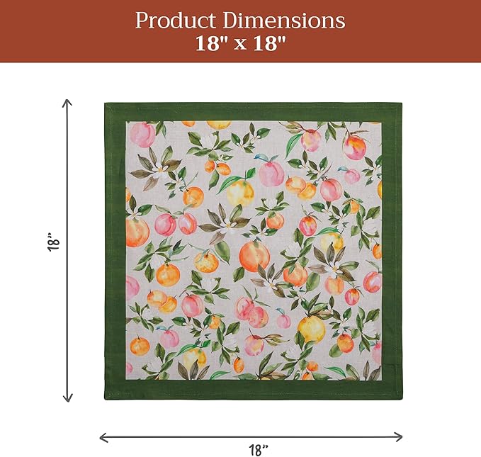 Maison d' Hermine Cloth Napkins Set of 4 100% Cotton Soft & Durable Everyday Reusable Square Napkins Cloth Washable, Dinner, Cocktail Party, Wedding, Restaurant (Solielfruite, 18" x 18")