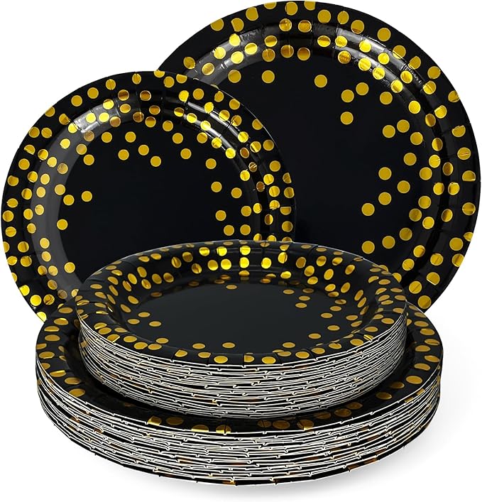 Paper Plates for Party 50 Sets, 9'' & 7'' Paper Plates, Golden Dot Plates Party Supplies for Baby Shower Birthday Wedding