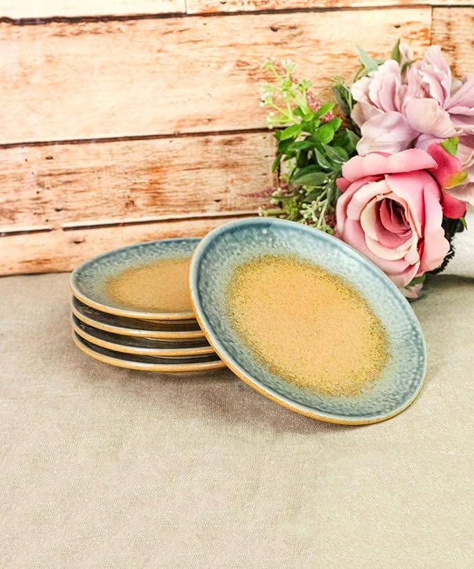 Ebros Gift Artistic Blue River Ao Nagashi Collection Dinnerware Serveware Kitchenware Set Asian Japanese Restaurant Supply (Pack Of 5 Round Appetizer Salad Plates 6" D)