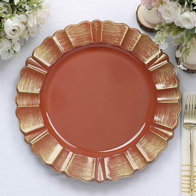 Efavormart Set of 6-13" Round - Terracotta Plastic Charger Plates With Waved Scalloped Rim for Wedding, Outdoor Receptions, Banquets, Holiday Dinner plates Chargers