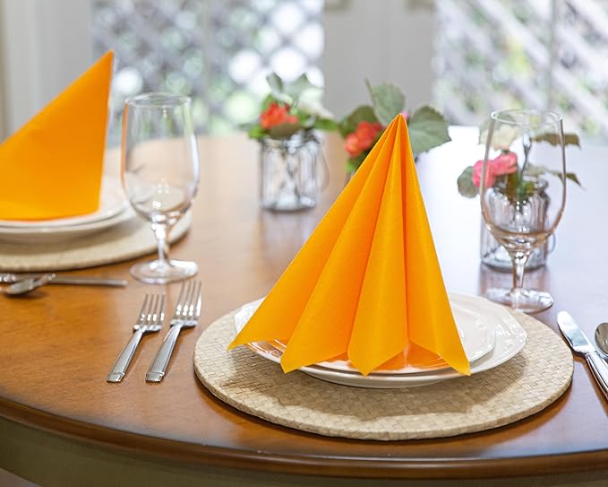 AMERICAN HOMESTEAD Paper Napkins - Orange Disposable Linen-Like Dinner Napkins - Restaurant-Quality Table Serviettes for Weddings, Parties, and Events - 15.75" x 15.75" - 50 Count