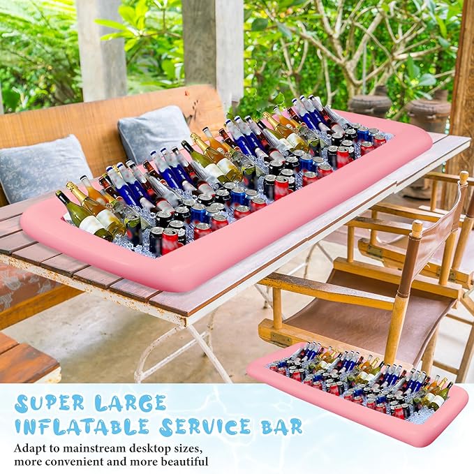 Large Inflatable Serving Bar 72 x 30 x 5'' Inflatable Ice Serving Buffet Bar Inflatable Cooler Ice Buffet Salad Serving Trays with Drain Plug for Pool Outdoor Party Picnic(Pink,1 Pack)