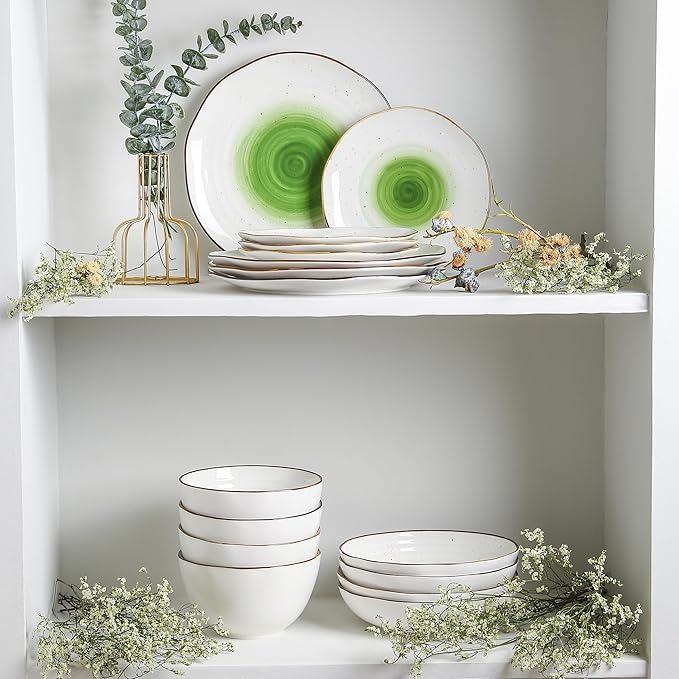 Christian Siriano Luma 16-Piece Dinnerware Set Porcelain, Green