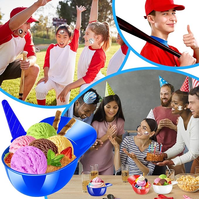 MEEZY 30 Set Baseball Helmet Ice Cream Bowls with 15 Mini Dessert Cups and 15 Spoons, 8oz Reusable Baseball Cap Snack Dessert Cup Bowls Baseball Party Favors for Kids Sports Birthday Party Supplies