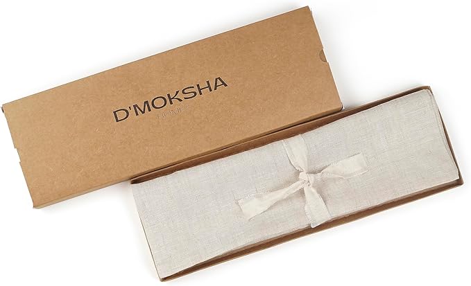 D'Moksha Homes Linen Light Natural Table Runner 72 Inches Long - 100% Pure Linen 14 x 72 Inch Table Runner for Dining, Winter, Christmas, Holiday, New Year - Machine Washable
