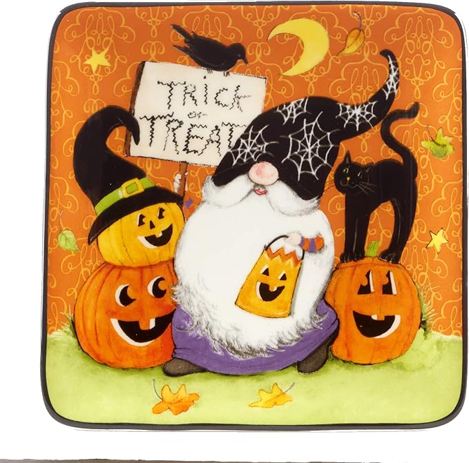 Certified International Halloween Gnomes 6" Canape/Luncheon Square Plates, Multicolor, Small, Set of 4 (Pack of 2)