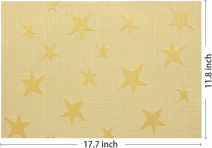 AHHFSMEI Placemats for Dining Table Set of 4 Woven Vinyl Plastic Place Mats Non-Slip Heat Insulation Stain Resistant Table Mats Washable Easy Clean Placemats (Gold Star 4)