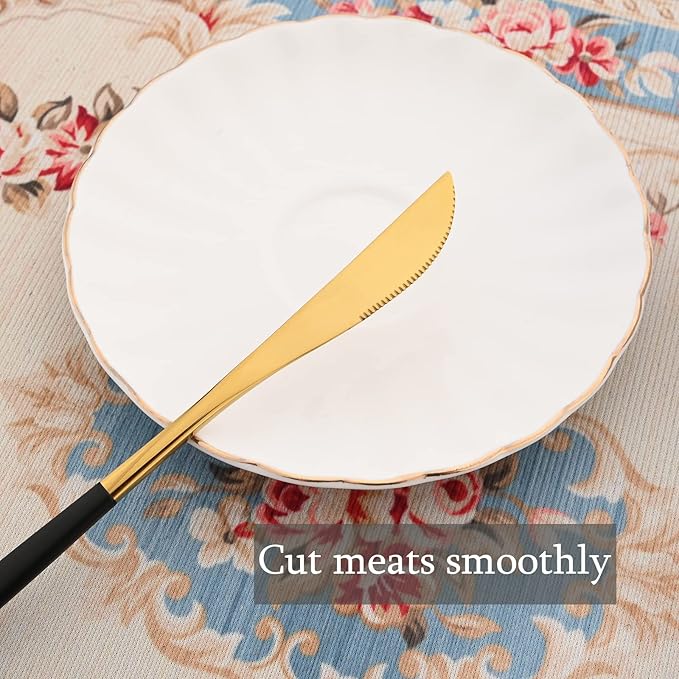 8-Piece Picnic Tableware Set, Mirror 18/0 Stainless Steel Couple Cutlery Set Include Knife, Fork, Spoon, Coffee Spoon, Metal Daily Basic & Classic Utensils For 2 People, Black Gold