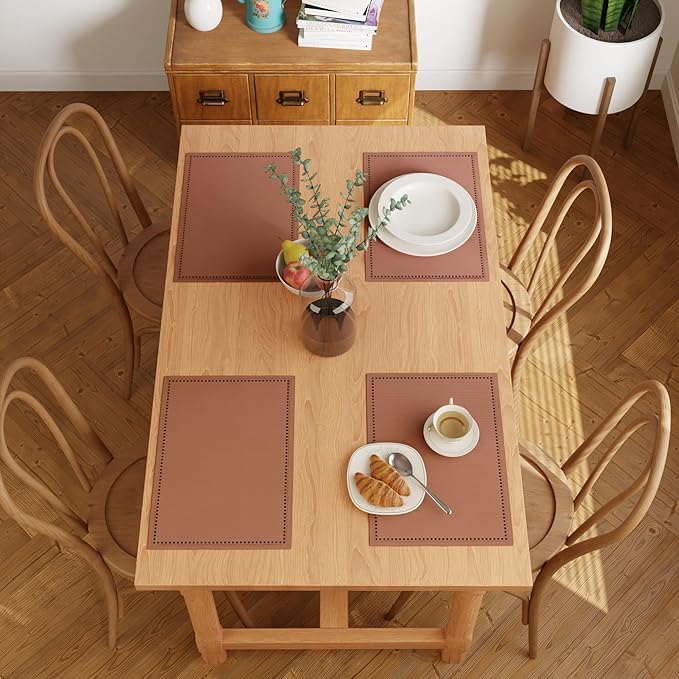 Encasa XO Placemats Set of 4 | Cotton Hemstitched Design | Tan | Rectangular 19"x13" - Dining Table Mat | for Dining Table Fall Decoration, Holiday & Christmas Festivals - Machine Washable