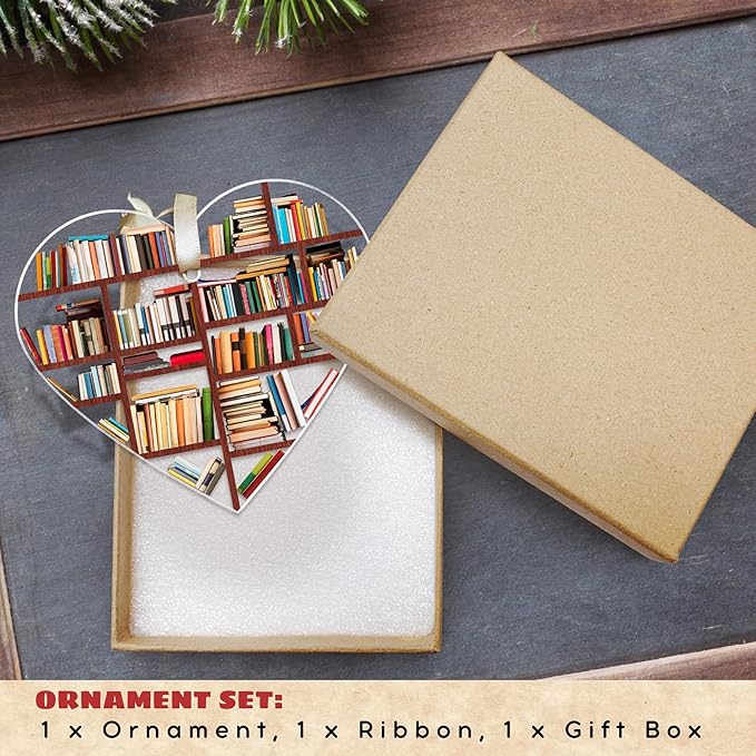 Book Ornaments for Christmas Tree - Book Lovers Gifts for Women - Gifts for Books Lover, Bookworm, Women, Librarian, Nerd - Acrylic Books Christmas Ornament
