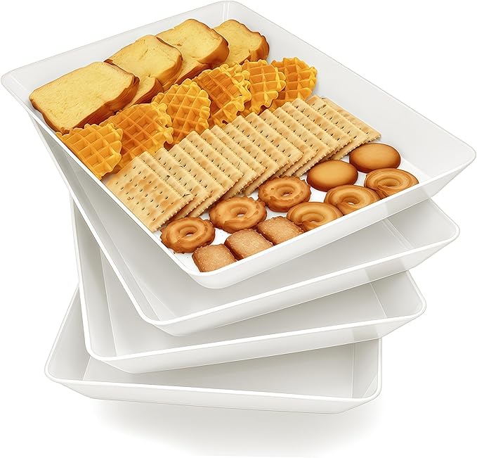 Serving Tray Platter, 17.5'' x 11.5'' x 1.6'', 4 Pcs Food Tray for Veggie Fruit Snack Dessert Cookie Cheese, Food Trays for Party Supplies Display, Large Platters for Serving Food, BPA Free