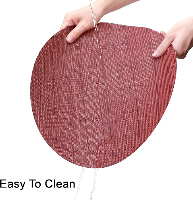 Round Placemats Set of 6 Heat Resistant Vinyl Placemats 15 inch Washable Non-Slip Table Mats Woven Place Mats for Dining Table (Red, Set of 6)